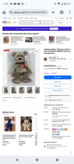 Original signature bear retired Bennie baby