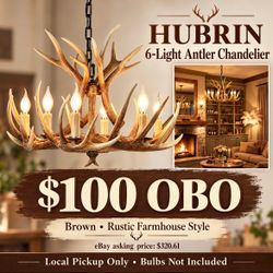 Hubrin Brown Deer Antler Chandelier – 6 Lights –