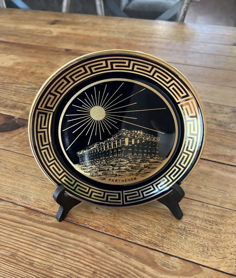 Authentic Greek Parthenon 24K Gold Painted Decorative Plate