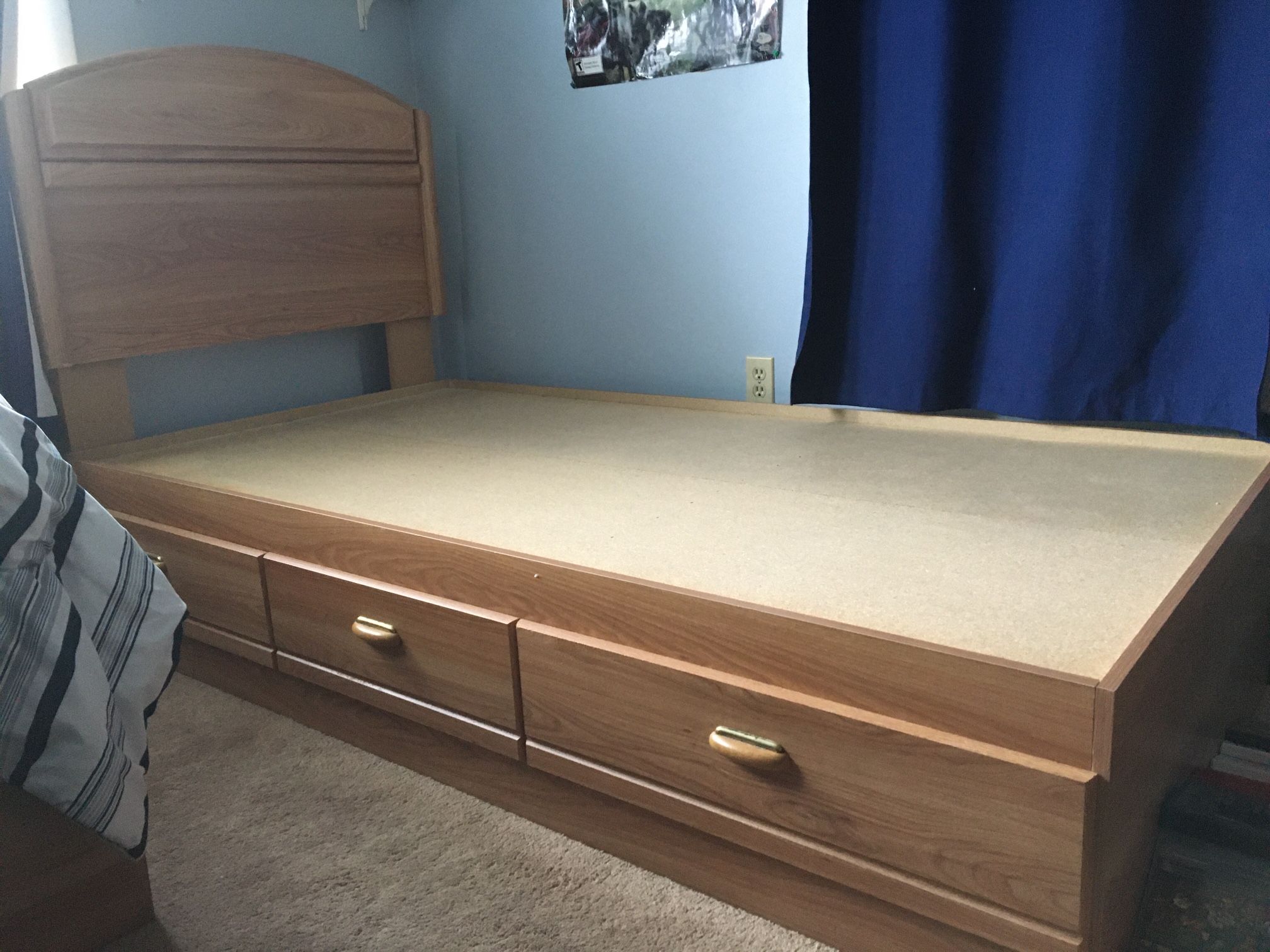 (2) Oak Twin Platform Beds W/ 3 Storage Drawers