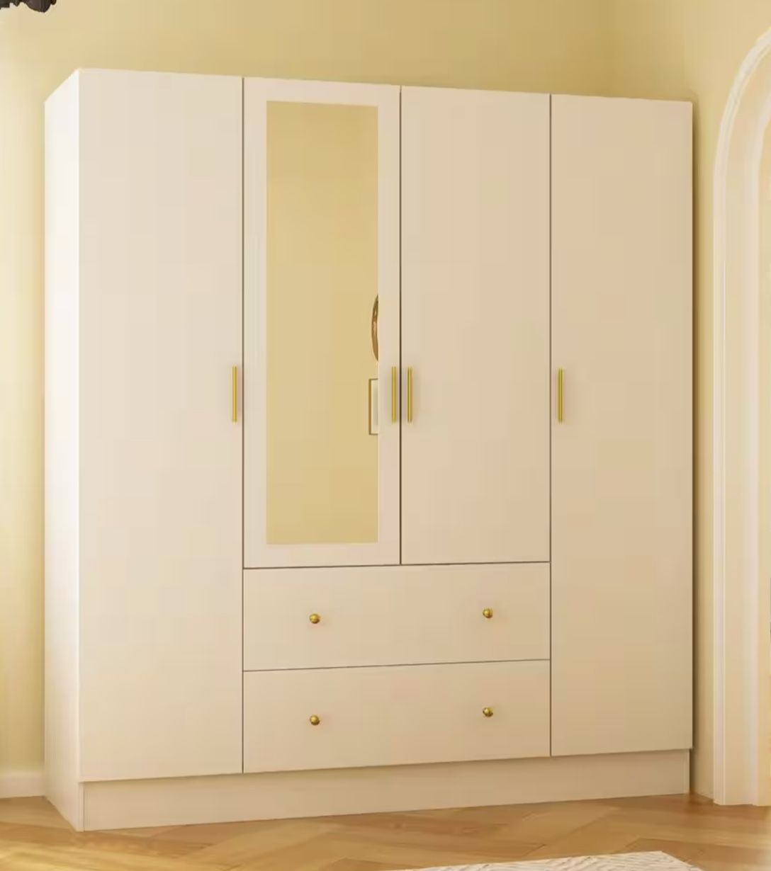 White 4-door wardrobe with mirror,  / Armario blanco de 4 puertas con espejo, 