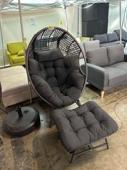 New Indoor Outdoor Patio Wicker Birdcage Egg Chair Set w/ Ottoman Footrest