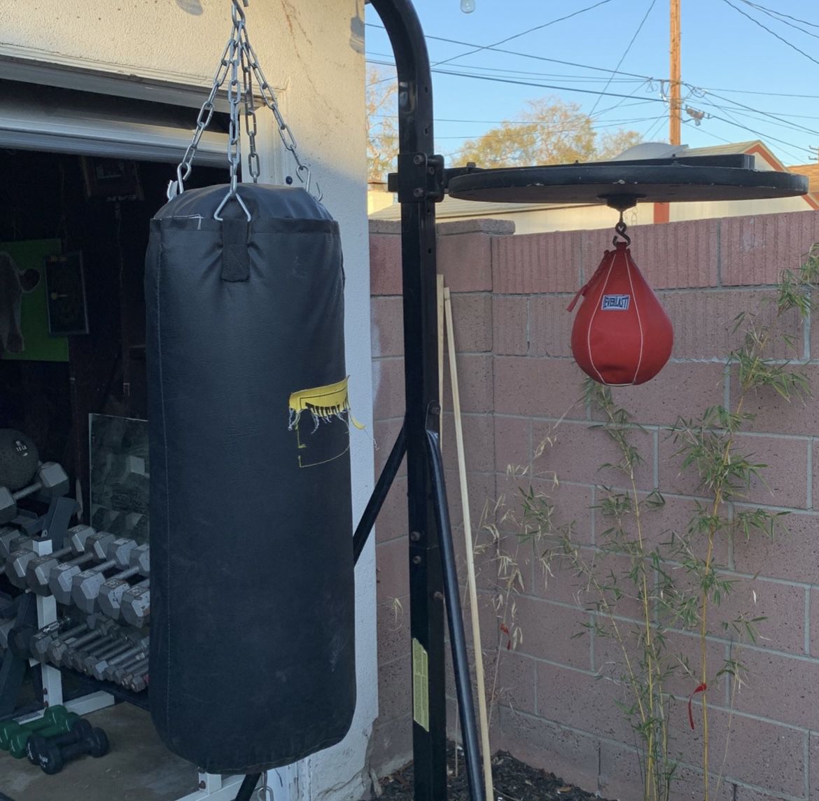 Boxing Punching bag and self standing bag stand with speed bag