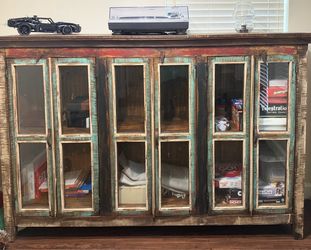 Rustic Farmhouse Buffet / TV Console with Glass Doors