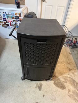 Suncast Resin Wicker Cooler with Cabinet and Wheels