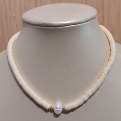 HEISHI BEADS NECKLACE W/ SMALL PEARL 