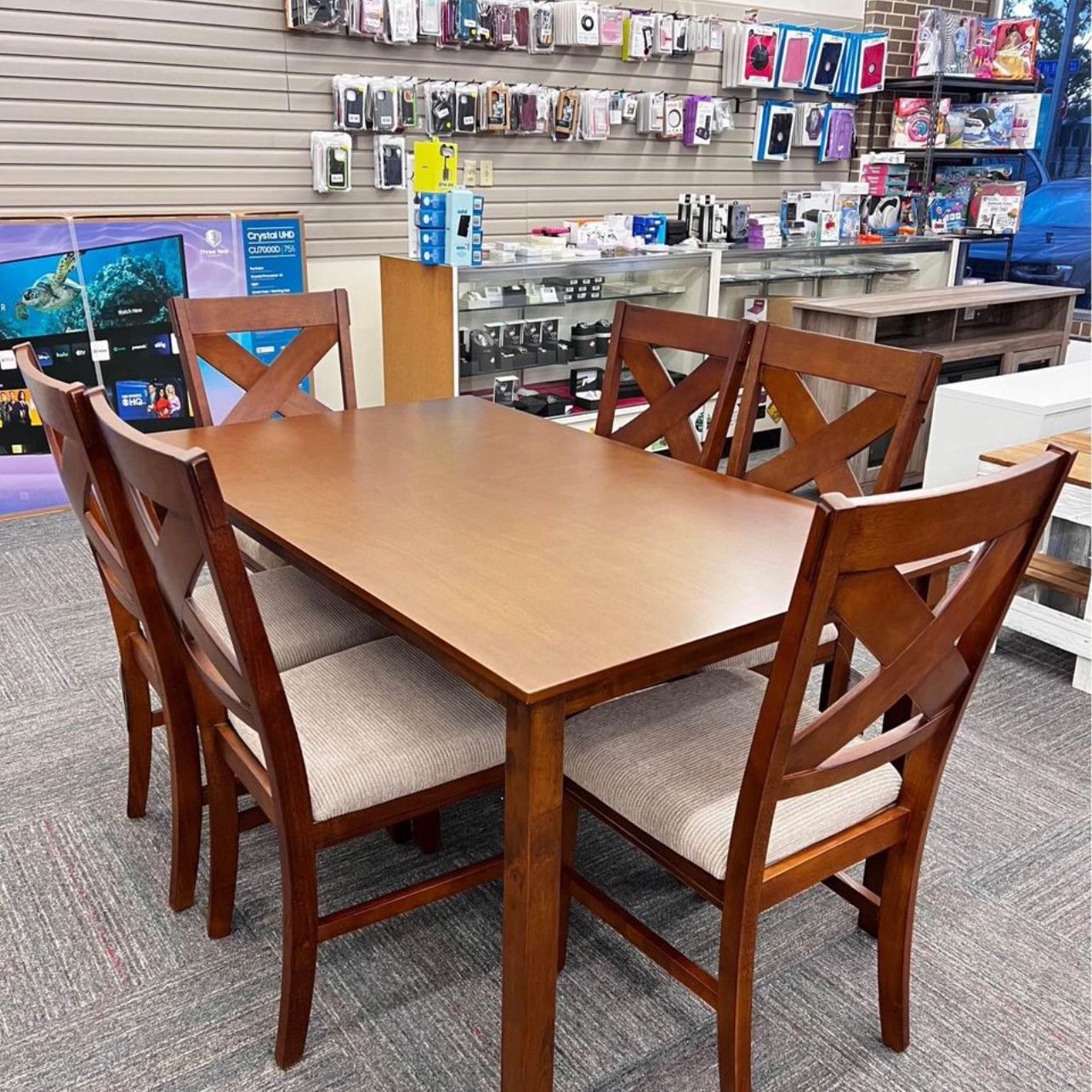 Modern Wood Walnut Brown Finished Dining Set, Take Now With Down Pay Biweekly, Monthly 💰
