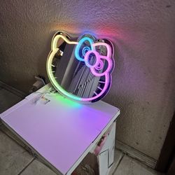 Sanrio Hello Kitty Acrylic Neon Sign Mirror, Multicolor LED Wall Hanging, Makeup Vanity Mirror, USB Powered, No Battery,