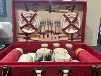 Vintage Picnic Set in Red Case