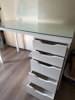 IKEA Lagkapten tabletop with Alex drawers with glass top