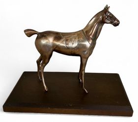 Vintage Mounted Horse Statue Art Deco Rare 40's Metal~Race Horse