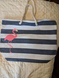 Beach bag with pink flamingo