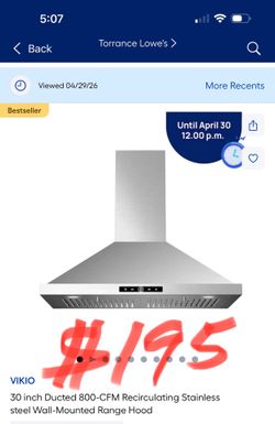 VIKIO 30 inch Ducted 800-CFM Recirculating Stainless steel Wall-Mounted Range Hood