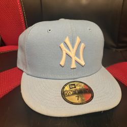 NY Yankees Fitted Hat ‘Light Blue’ Size 7 1/4 