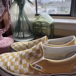 Yellow checkered shop vans sale