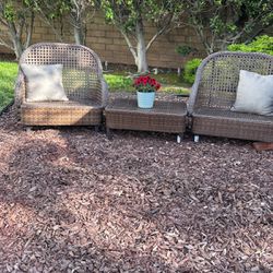 Patio Chairs   2 Plastic Brown Wicker Chairs $30