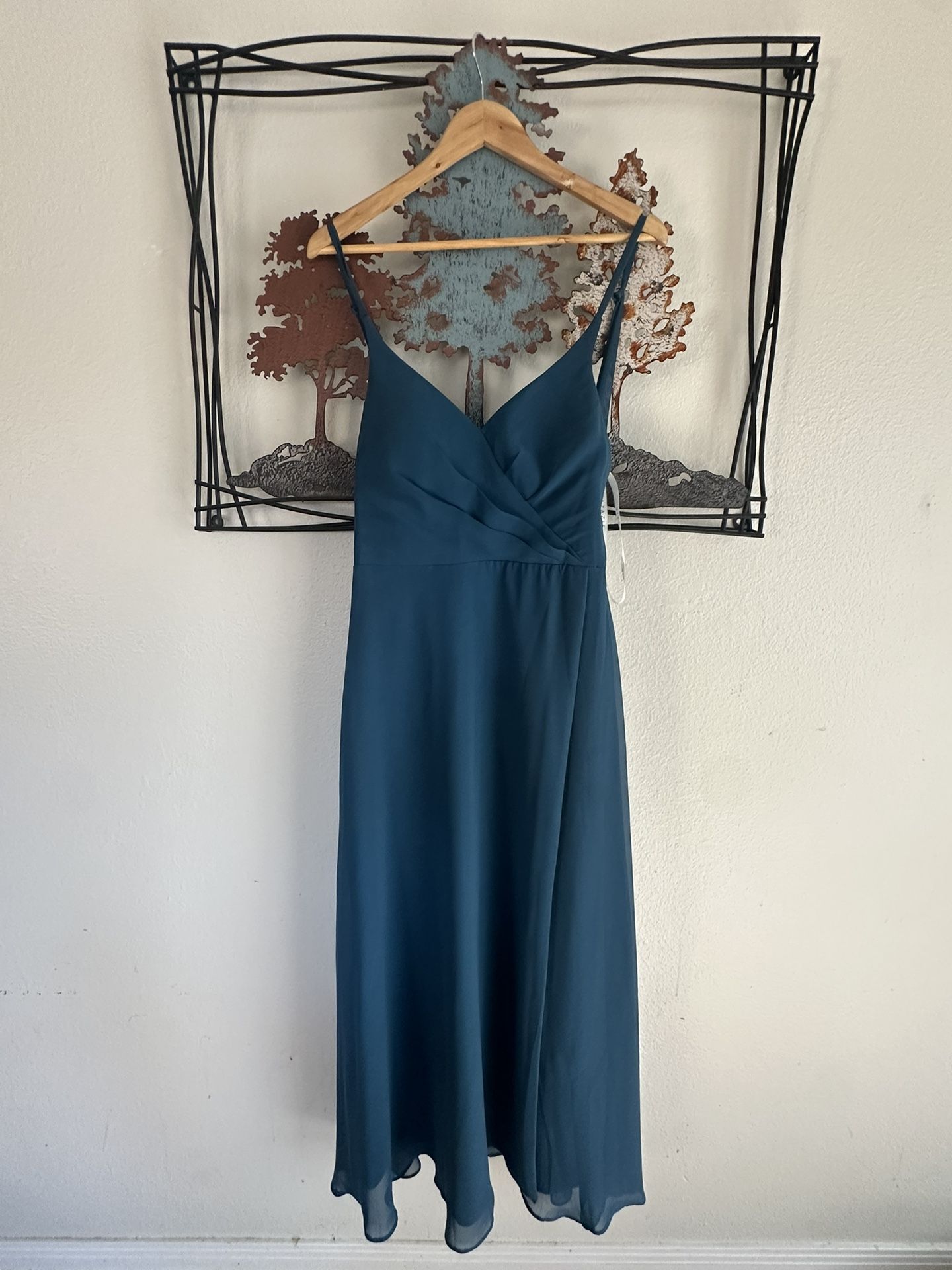 Azazie Ink Blue A-Line V-Neck Chiffon Dress