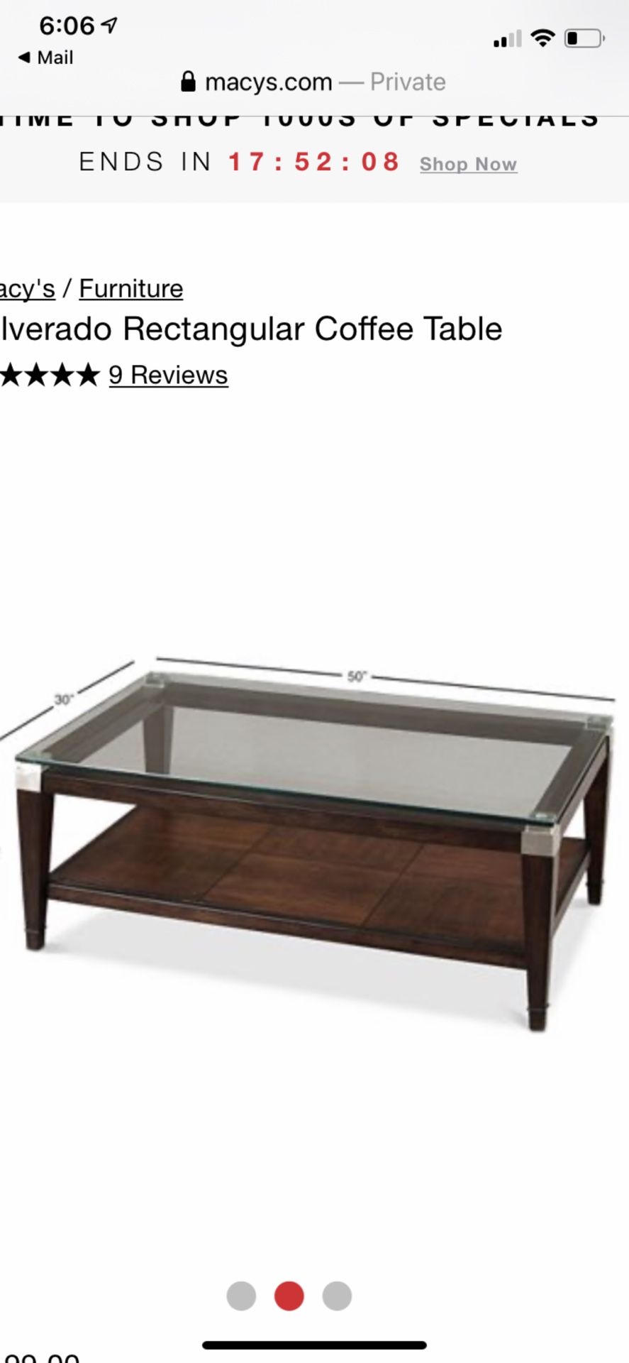 50” Length Coffee Table 