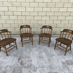 Rare Antique Mid 19th Century Captain Oak Chair Set of 4