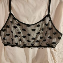 Wire Free Sheer Heart Polka Dot Black Lace Bralette Bra Cami Size 3XL