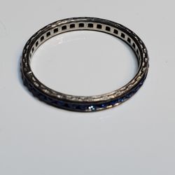 Wedding  Sterling Silver  Synthetc Sapphire Eternity Ring Band Ring 925 Size 7.25
