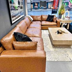 Emilia Caramel Leather 5pc Modular Sectional  
