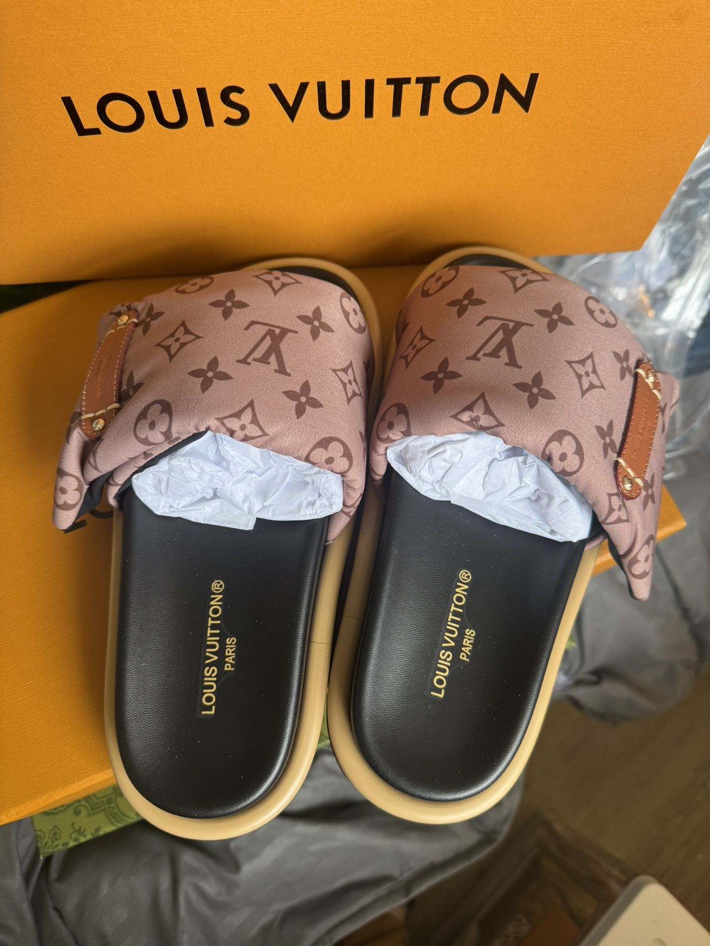 Louis Vuitton Women's Pool Pillow Comfort Mule Sandals Monogram Nylon Size 36