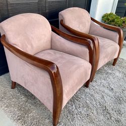 Modern Club Chairs with sculpted Mahogany arms