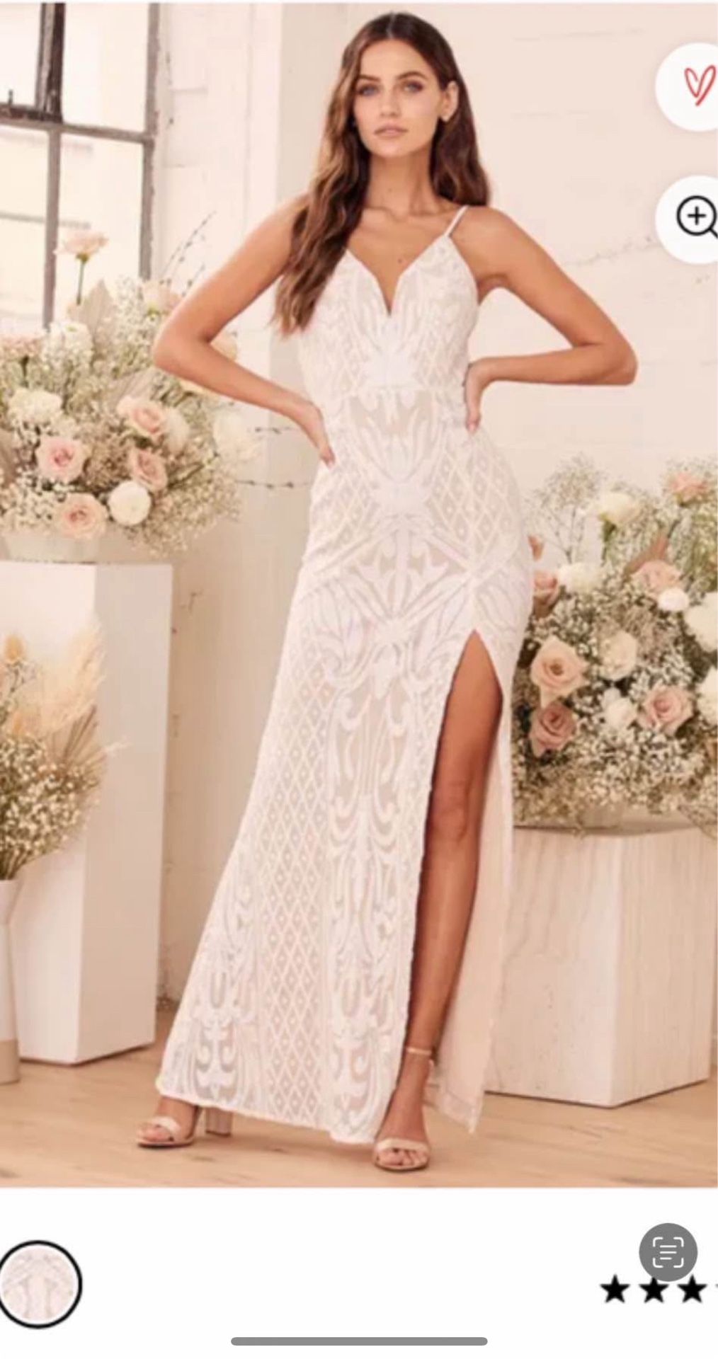 Lulus Destined for Romance Beige and White Sequin Maxi Dress USED dress- SIZE SMALL
