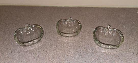 ESTATE SALE Set of 3 Small Clear Glass Apple Trinket Trays / Mini Accent Dishes