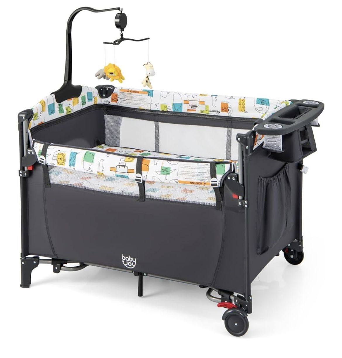 BABY JOY 5-in-1 Pack and Play, Baby Bedside Sleeper with Bassinet, Multifunction Bedside Crib from Newborn to Toddlers, U-Shaped Diaper Changer