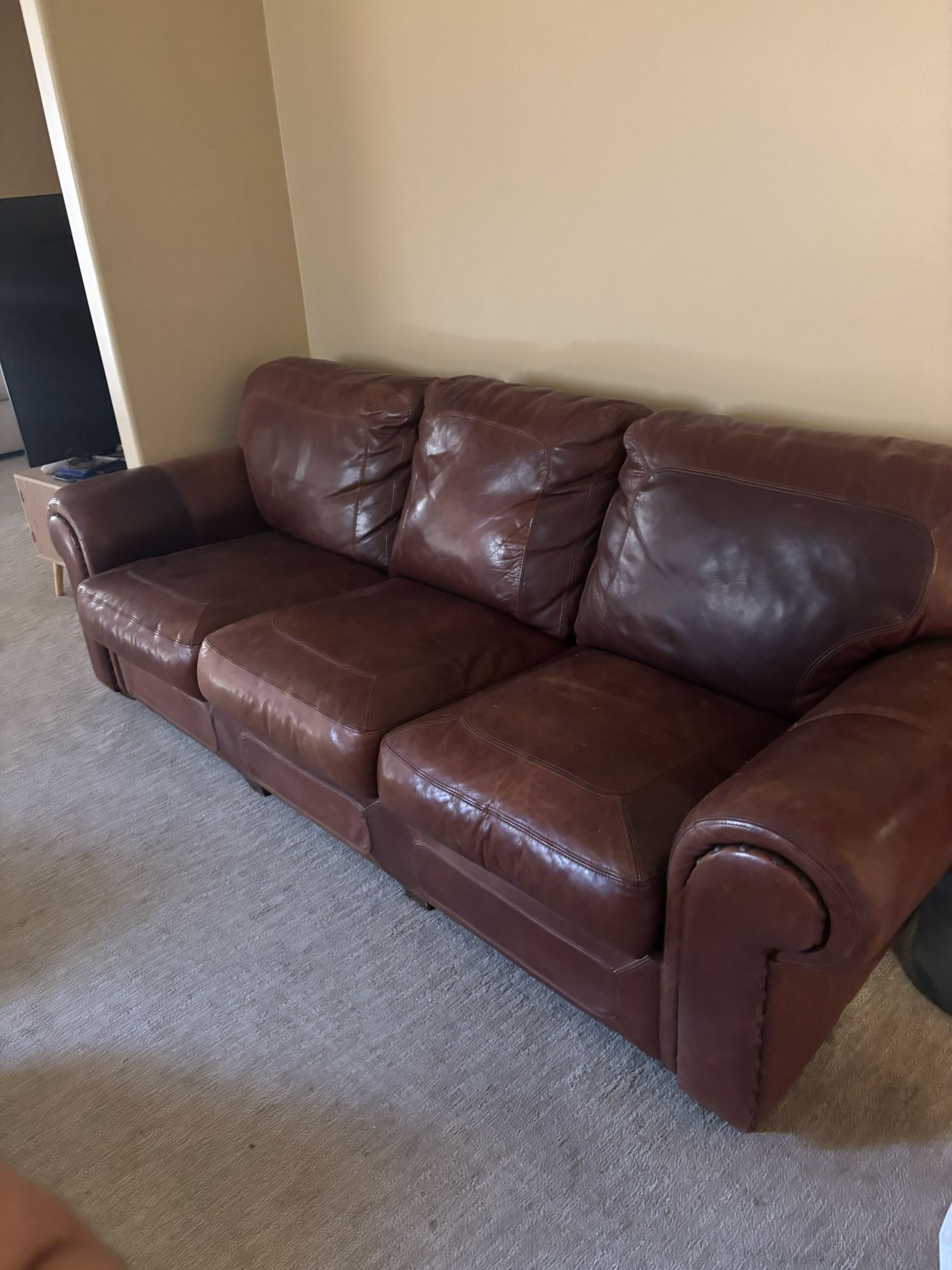 Leather Sofa Set- Couch, Chair & Ottoman (good condition!)