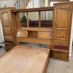 Woodland Oak Finish Solidwood Storage Queen Bed frame Furniture Traditions An American  Heirloom