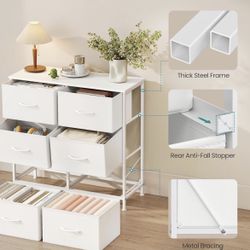 Dresser for Bedroom, Chest of Drawers, Steel, MDF, 6 Non-Woven Fabric Drawers, Storage Organizer Unit, Closet, Entryway, Cloud White and Snow White UL