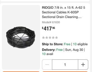 Ridgid 7/8 in. x 15 ft. A-62 5 Sectional Cables K-60SP Sectional Drain Cleaning Machines Plus Cable Carrier