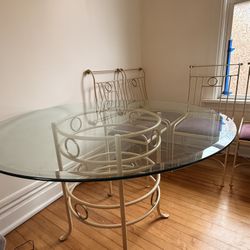 Estate Vintage Table with Cast Iron Base & 4 Chairs - $325