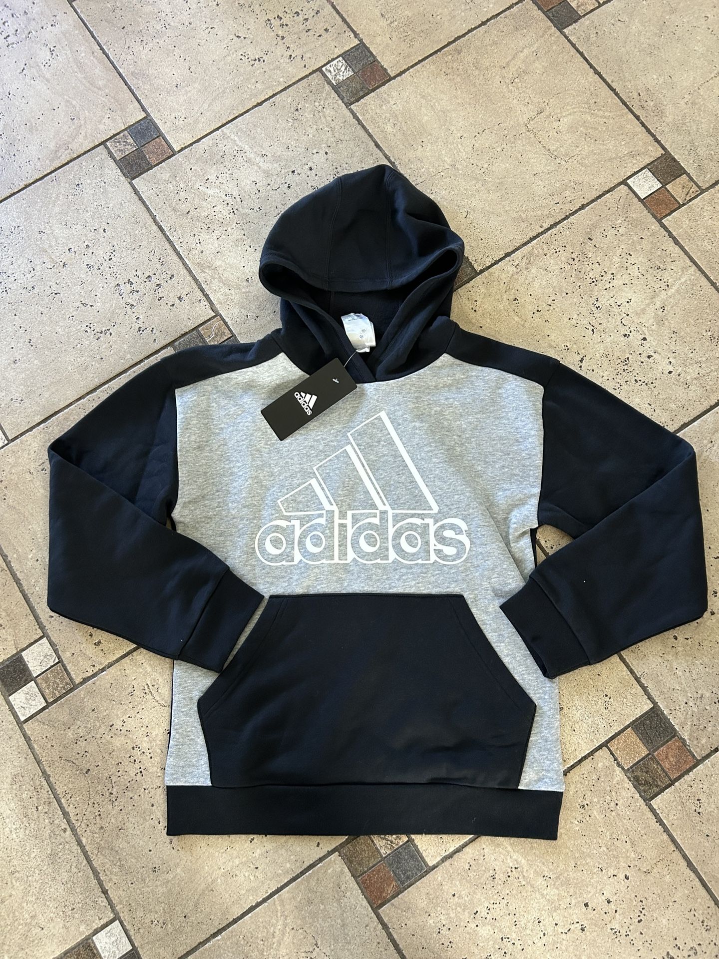 NWT Adidas Black and Gray Hoodie Size L 14/16