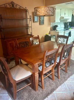 Wooden Dining Table with Hutch