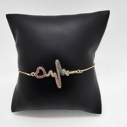 Gold Plated Heart Beat With Heart Bolo Bracelet.