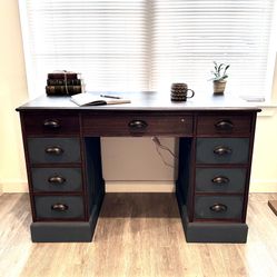 Dark Stained Navy Blue Painted Desk 