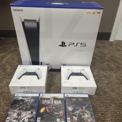 Sony PlayStation 5 PS5 Console Disc Version 3 Games + 2 Controller Bundle. 