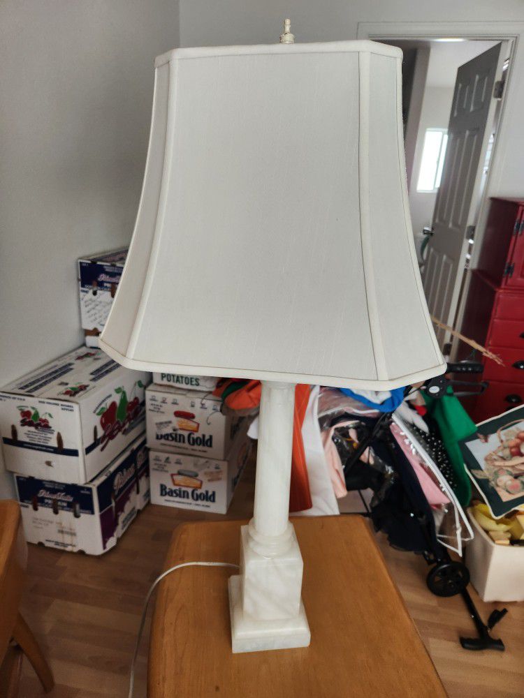 Tall White Alabaster Mid-Century Lamp