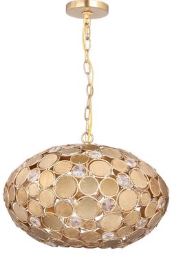 Gold Metal and Crystal Pendant Chandelier spherical