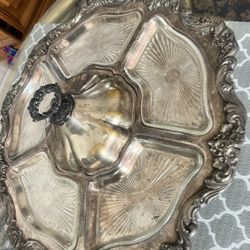 Vintage Silver-Plated Lazy Susan Server with Crystal Inserts – Perfect for Valentine’s Entertaining