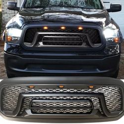 Fits 13-18 Dodge Ram 1500 Rebel Style Front Bumper Hood Upper Grille Matte Black