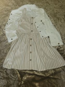 Nannette Girls 2pc Dress Set Striped Sundress & Embroidered White Jacket NWOT 7