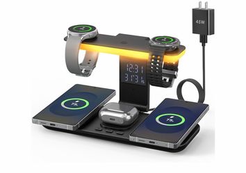 Dual Magnetic Wireless Charger for Samsung, 7 in 1 for Samsung Charging Station,45W Dual Phone with Two Light Styles Light & Clock,for Samsung S26,for