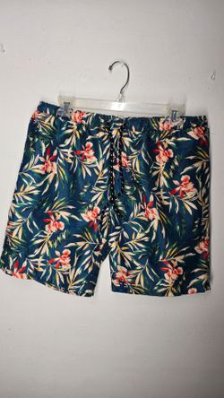 Distortion Men’s L Tropical Floral Swim Trunks Blue