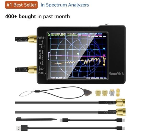 AURSINC NanoVNA-H Vector Network Analyzer 9KHz -1.5GHz Latest HW V3.7 HF VHF UHF Antenna Analyzer, Measuring S Parameters, SWR, Phase, Delay, Smith Ch