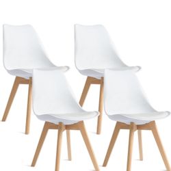 Dining Chairs Set of 4, Mid Century Modern Kitchen and Dining Chair, Soft Padded Dining Desk Chairs with Wood Legs, for Kitchen, Dining